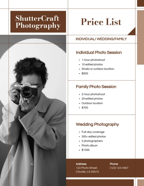 alt="Photography Price List Template"