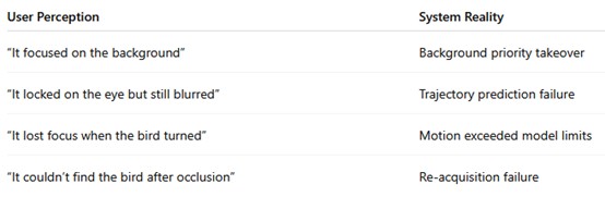 alt="Autofocus user vs system perception table"