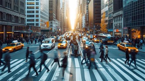alt="Busy city street motion blur"